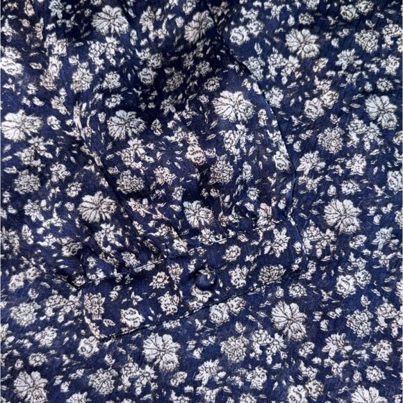 Lucky Brand Womens Floral Buttom Front Blouse W/ Balloon Sleeves-Blue-Size Small - Picture 5 of 6